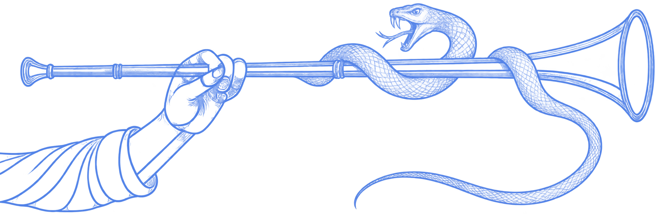 The report’s cover illustration: a blue trumpet entwined with a snake and flowing ribbons.
